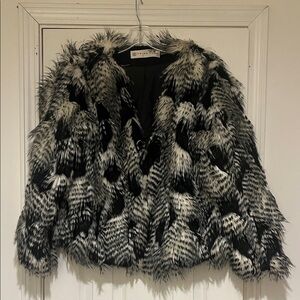 Trina Turk Black and White Faux Fur Teddy Jacket